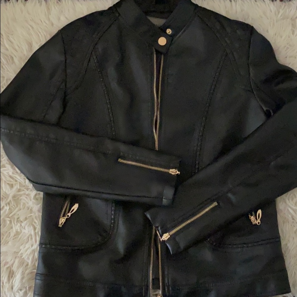 Black with Gold detail Leather Jacket